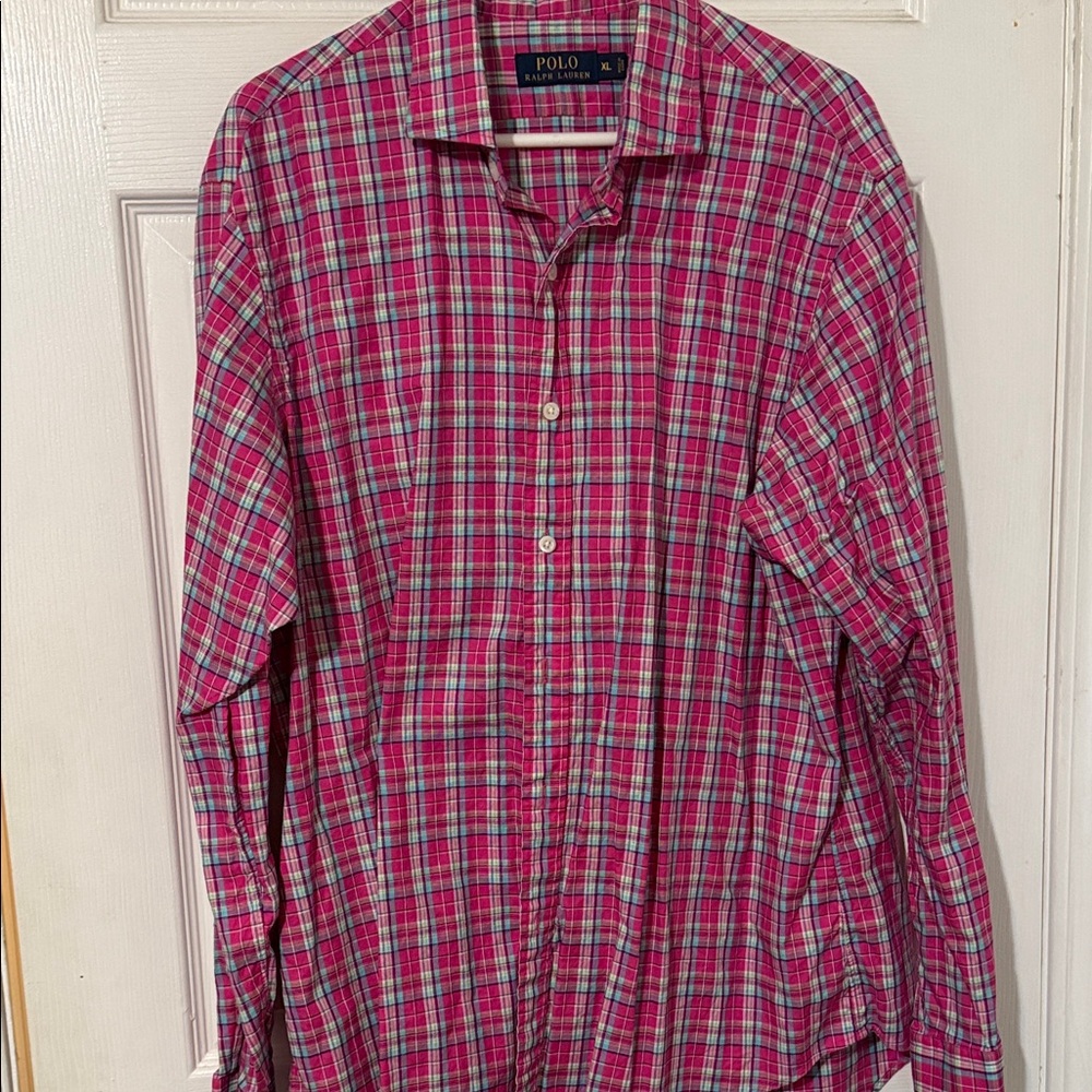 Polo by Ralph Lauren Men's Pink and Blue Plaid Shirt